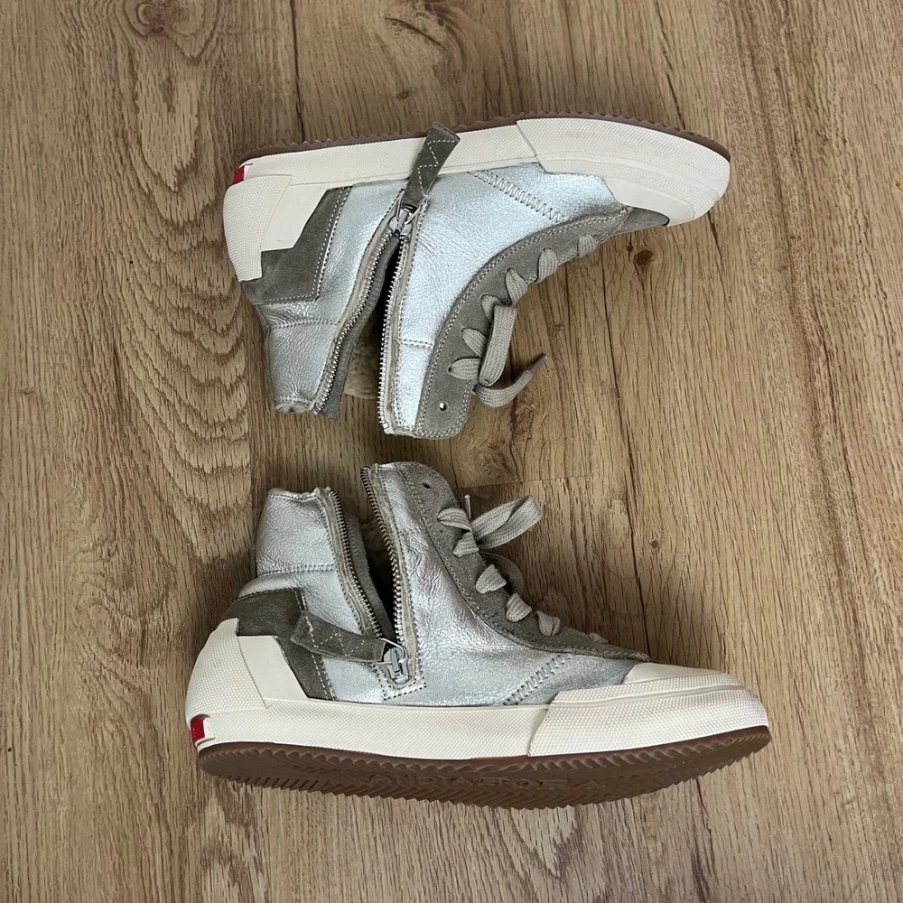 Andia‎ Fora Beige Metallic Silver High Top Side Zipper Lace Up Sneakers Size 39